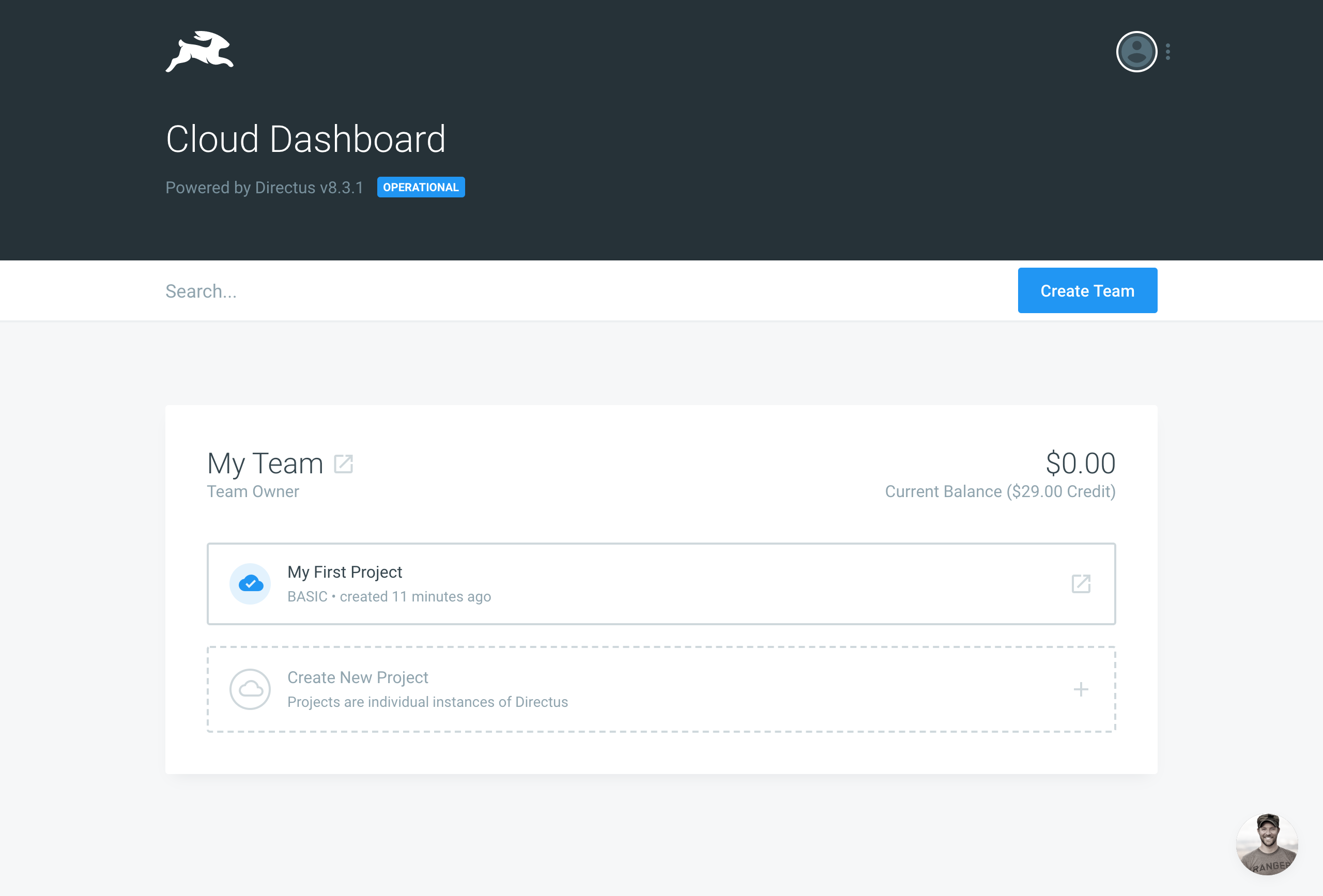 Directus Cloud Dashboard